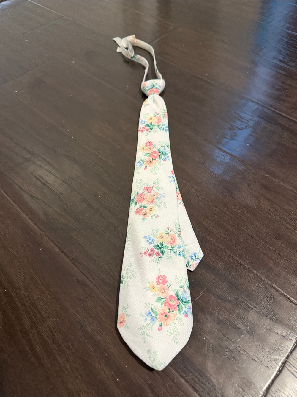 Janie and Jack Cream Floral Kids Necktie with Pink and Green Accents